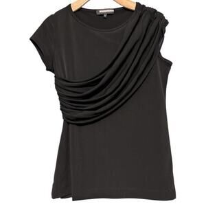 Anatomie Women’s Size S Black Drape Front Back Cap Sleeve Shirt Top